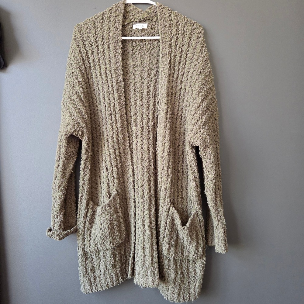 Miracle USA Womens Green Boucle Knit Open Cardigan Sweater‎ Long Sleeve Size S/M